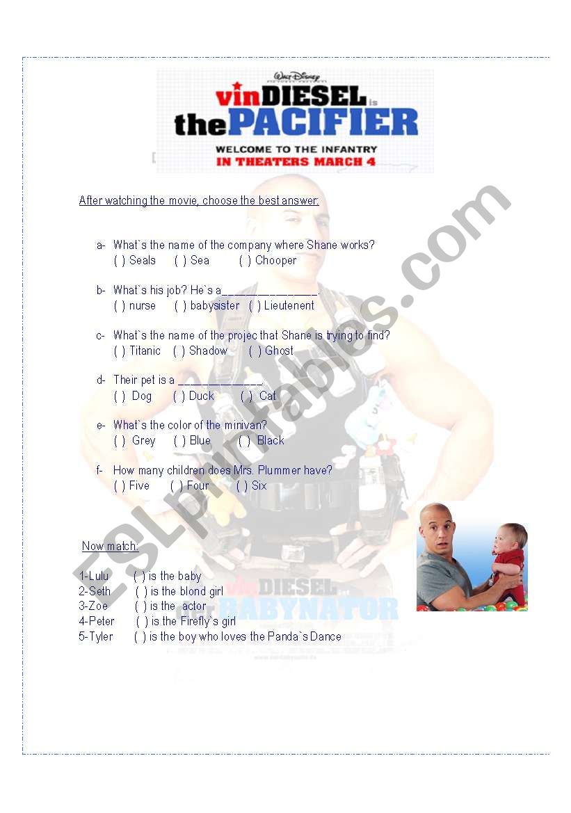 The Pacifier worksheet