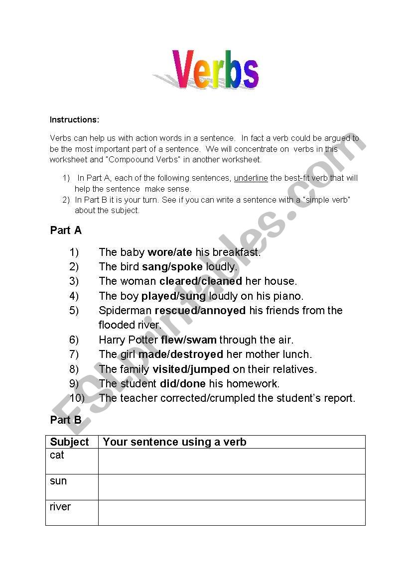 Verbs worksheet