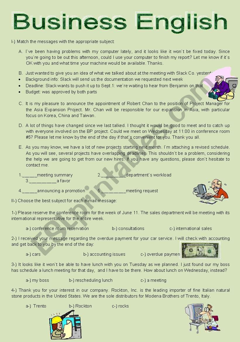 Business English Presentations Worksheets