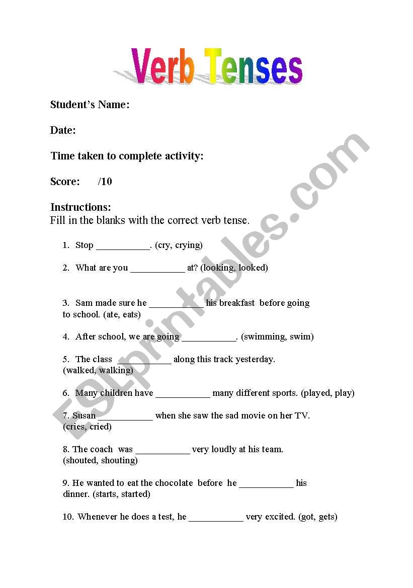 Verb Tenses worksheet