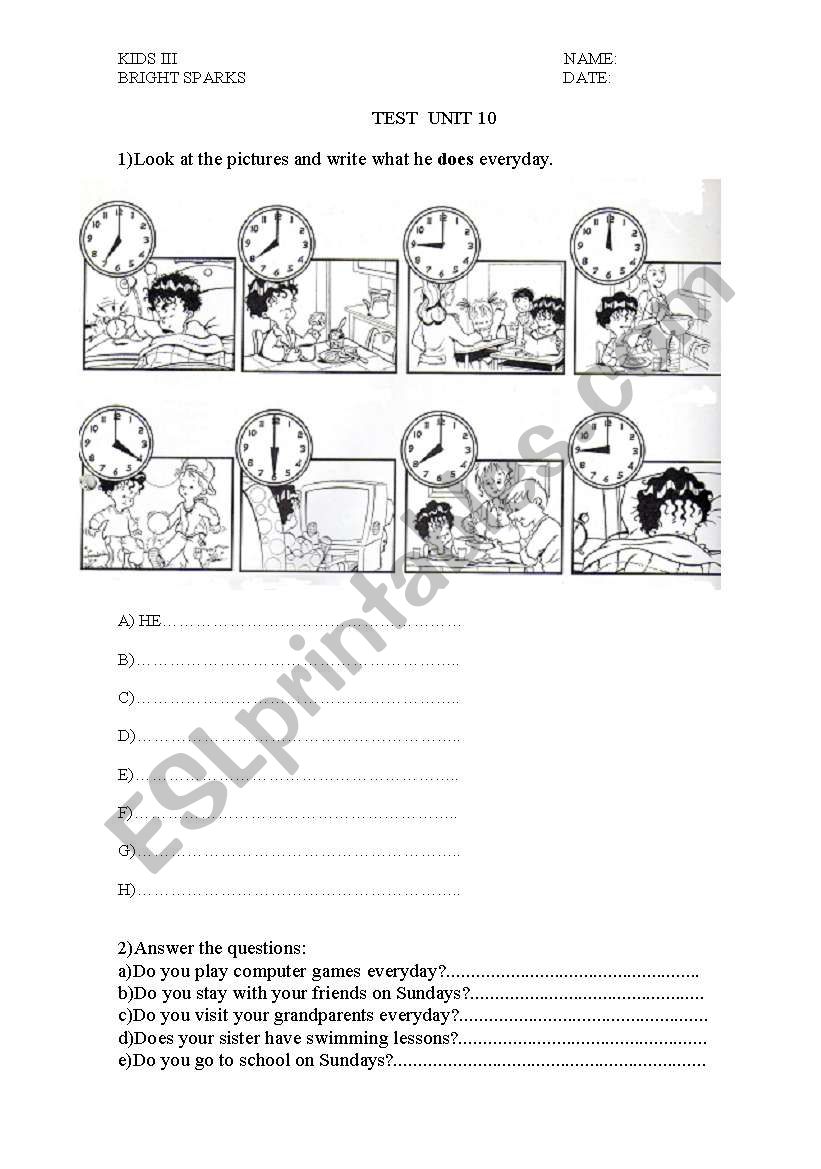 ROUTINE  SIMPLE PRESENT TEST  WHAT DOES HE DO EVERYDAY?