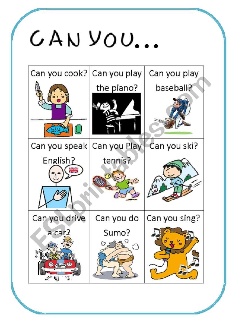 Can You Bingo worksheet