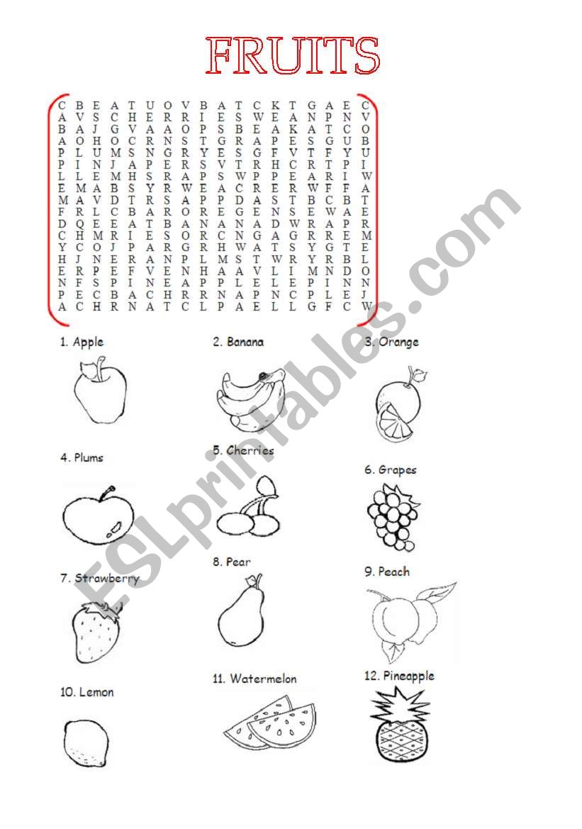 Fruits Wordsearch  worksheet