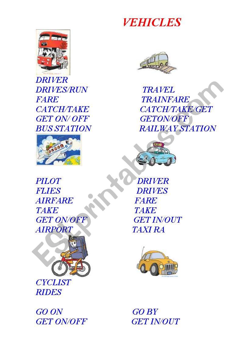 Vehicles worksheet