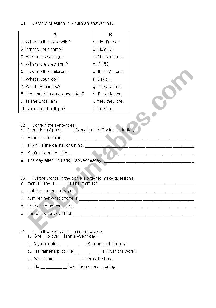 Grammar Test worksheet