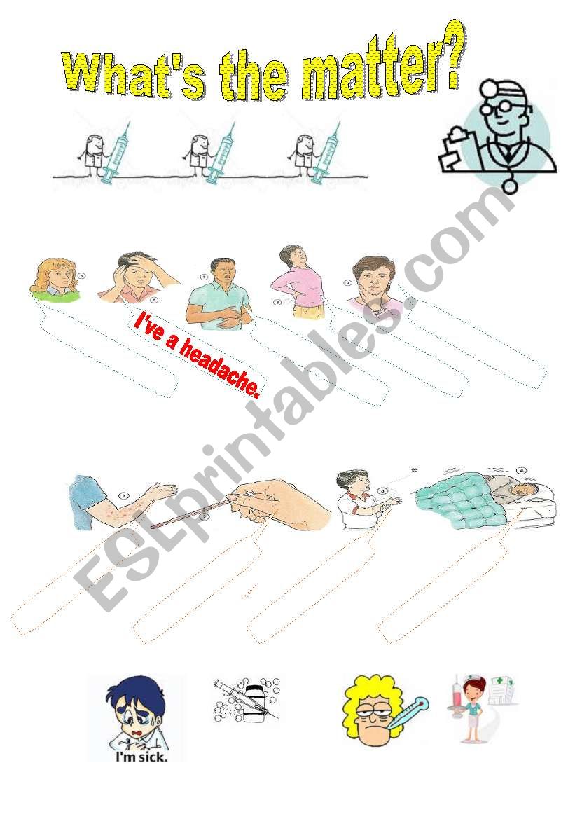 illness: make a sentence. vocab about illness, headache, rash, fever,backache , ect  SET1