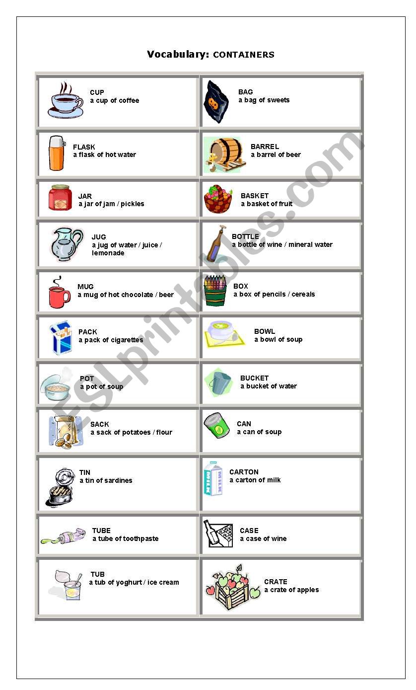 Containers worksheet