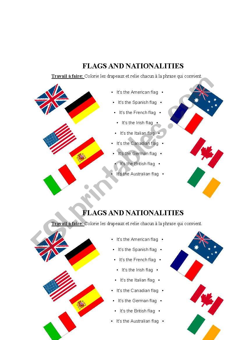 FLAGS AND NATIONALITIES worksheet