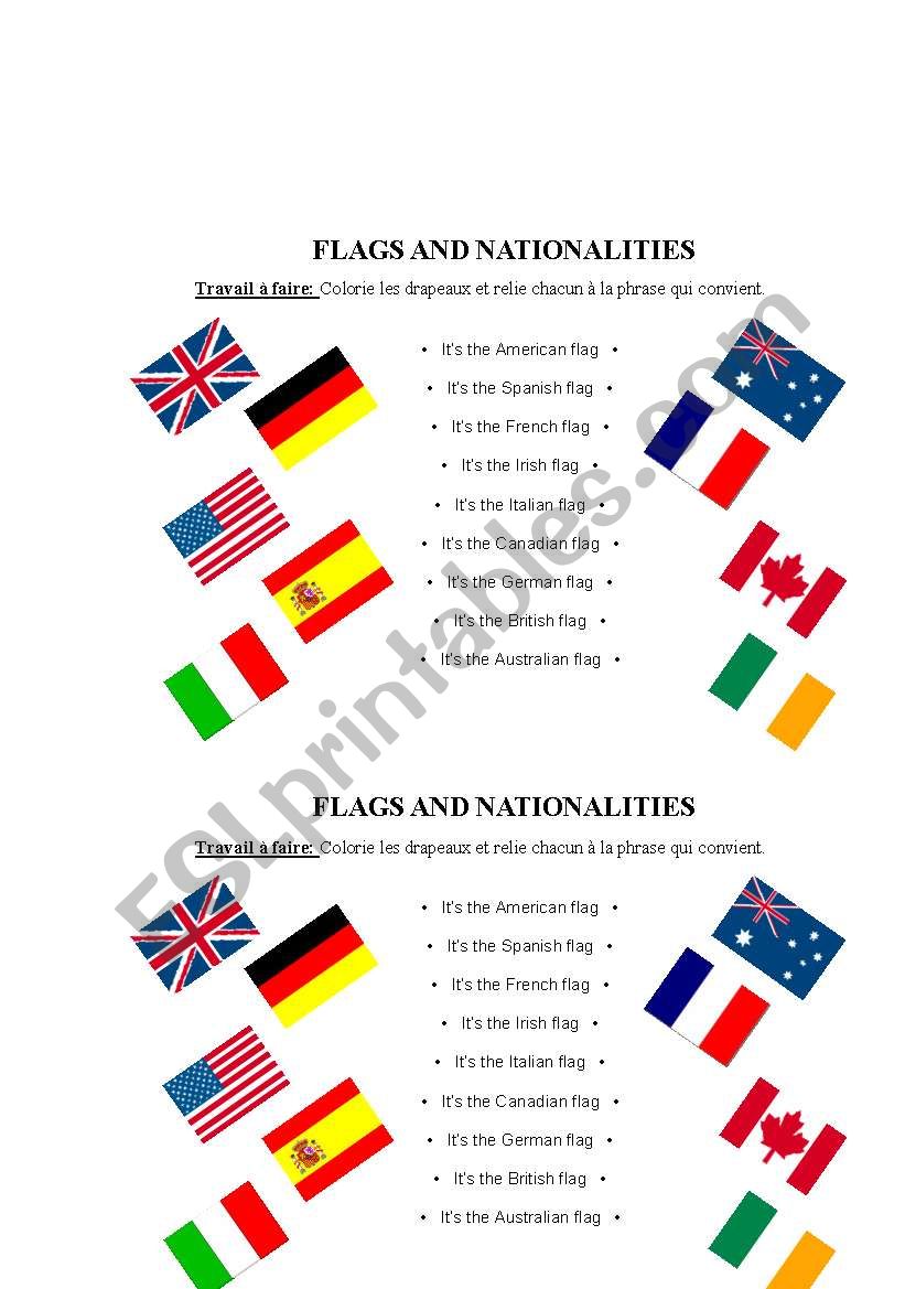 FLAGS AND NATIONALITIES worksheet