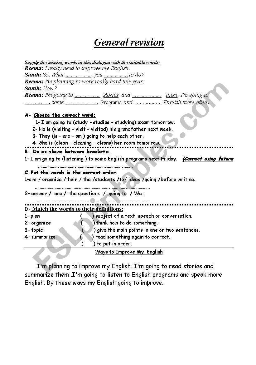 general revision  worksheet