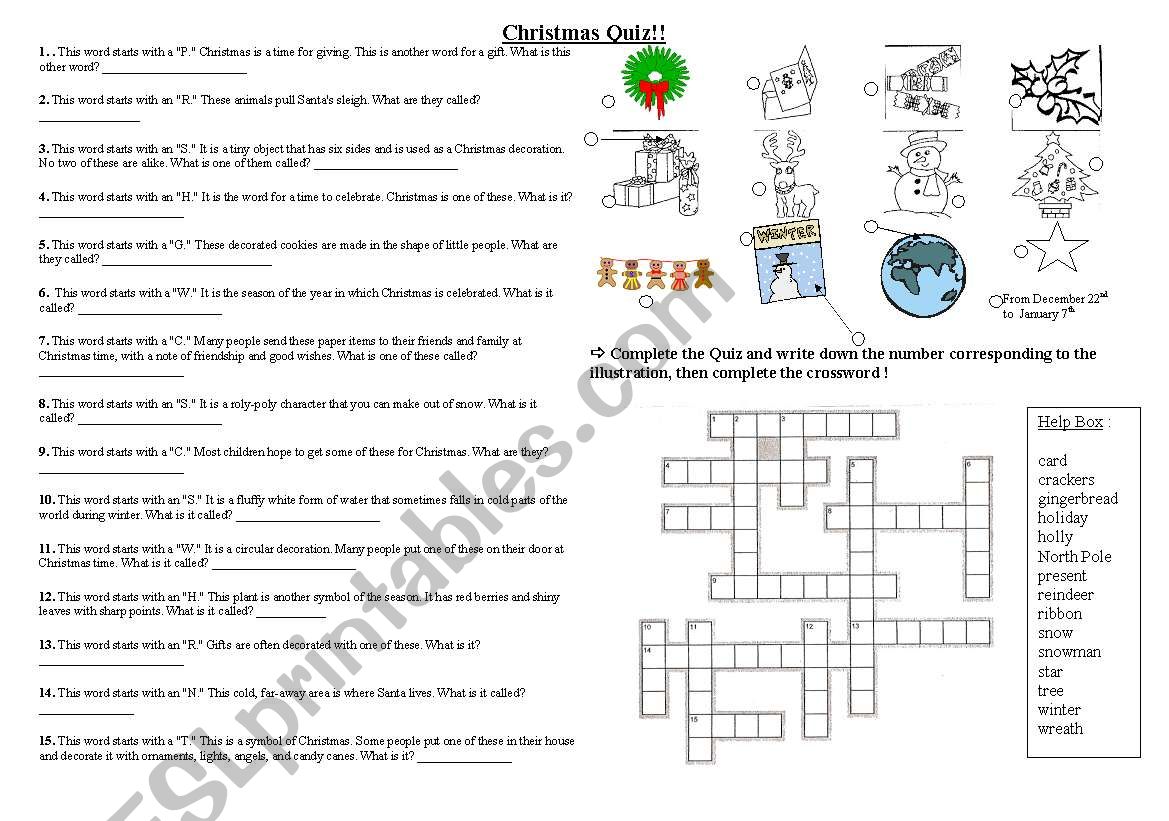 a Christmas quiz worksheet