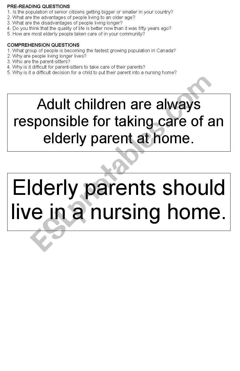 Caring for elderly worksheet