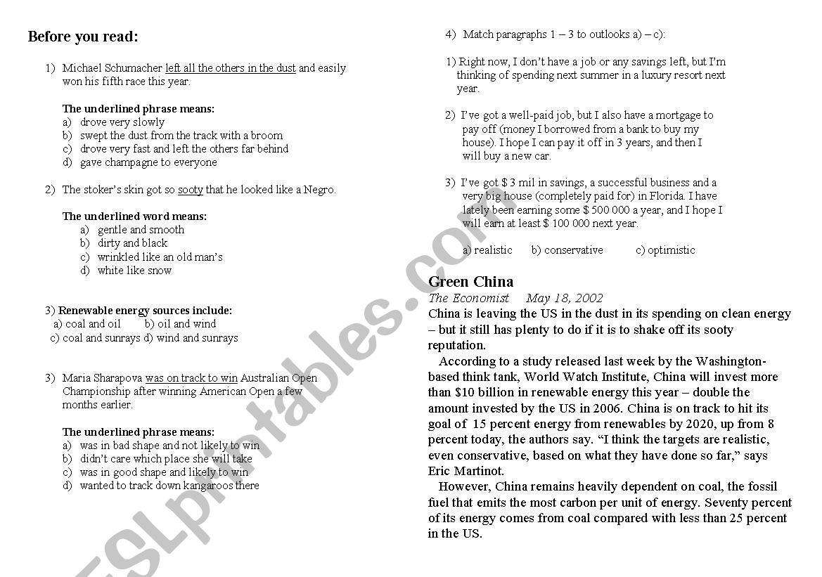 Clean Energy worksheet