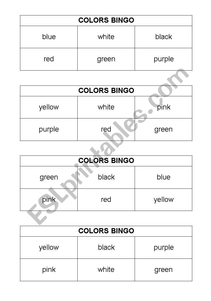 Colors bingo worksheet