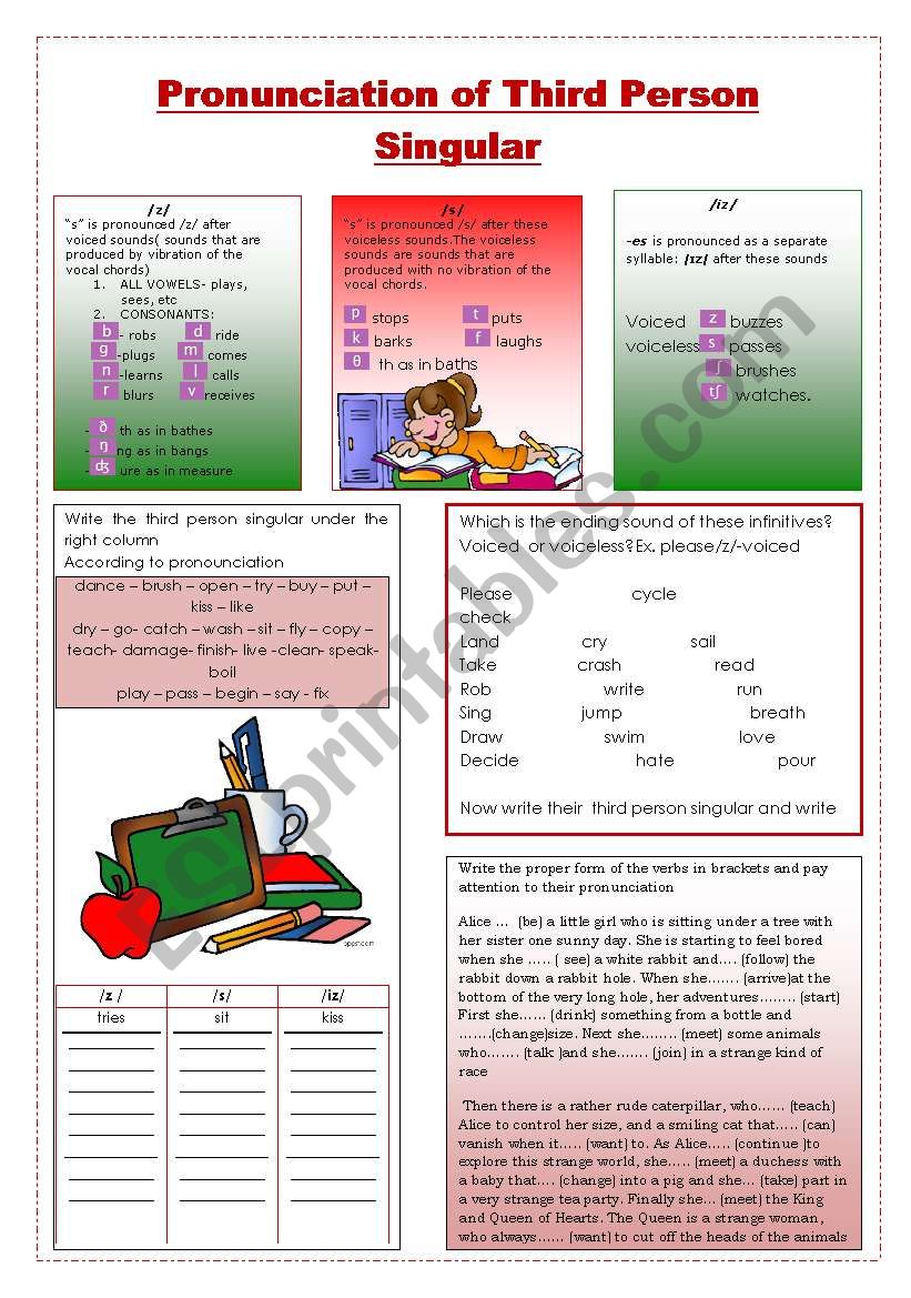 pronunciation third person singular present simple