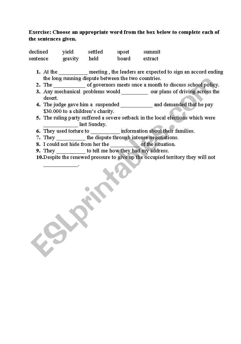 vocabulary worksheet