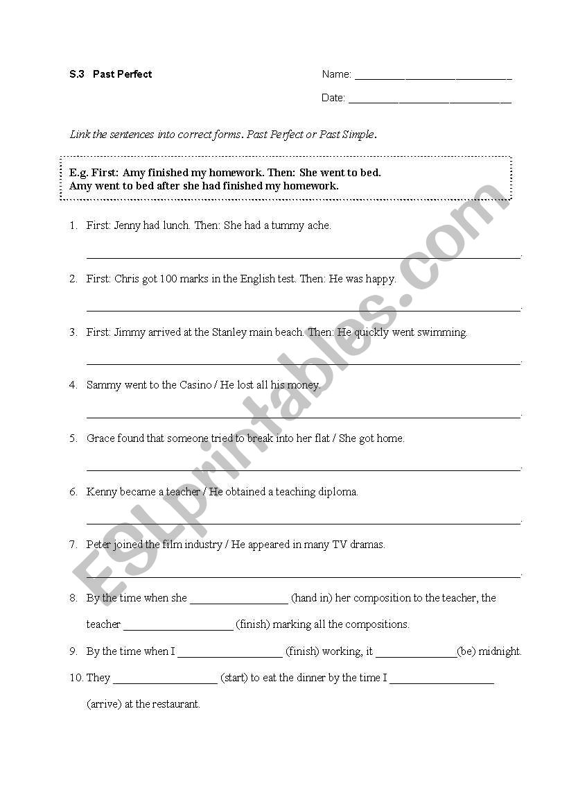 past perfect exercise worksheet