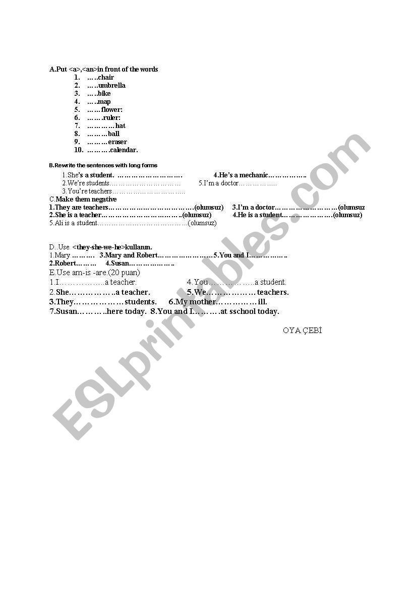 VERB TO BE worksheet