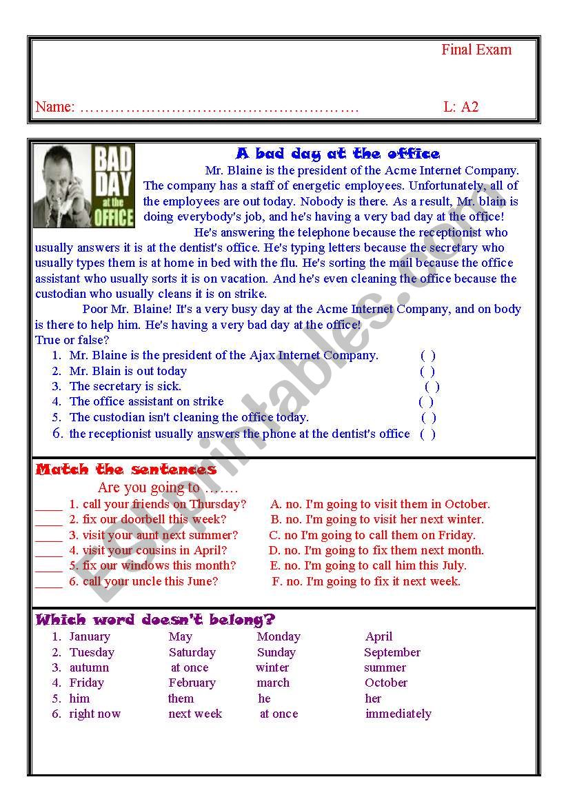 test  for students of Side by Side A2