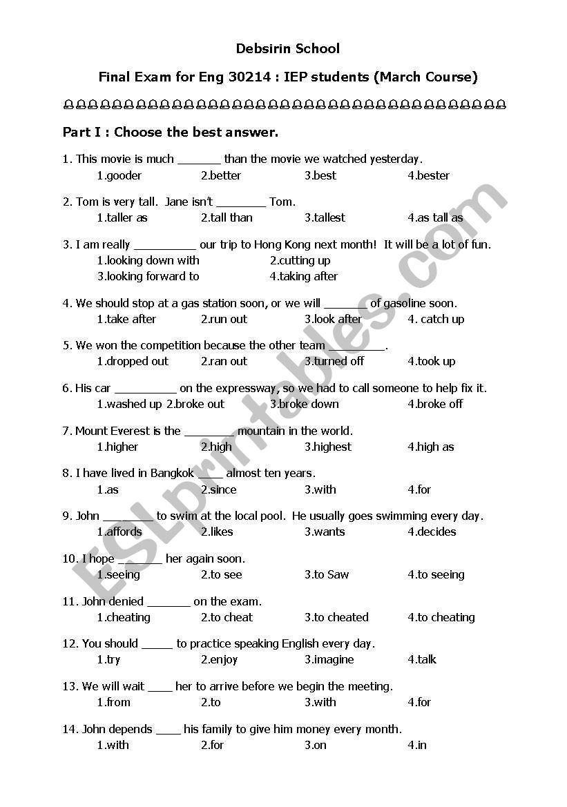 English Test worksheet