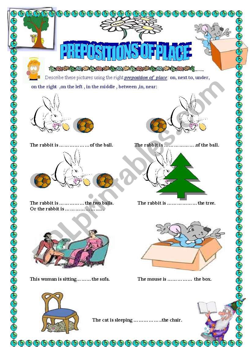 describing pictures using the prepositions of place .