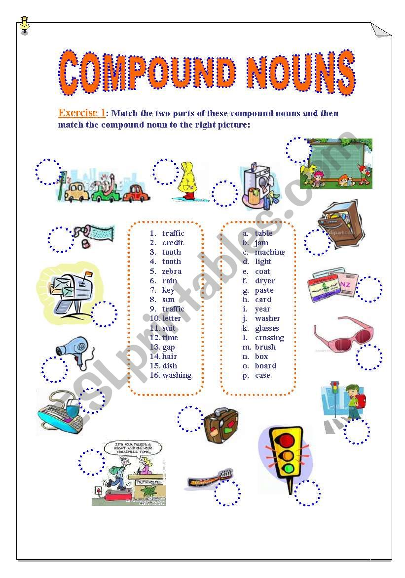 Compound Nouns. 2 Pages Exercises (Matching and Fill in the gaps) + KEY