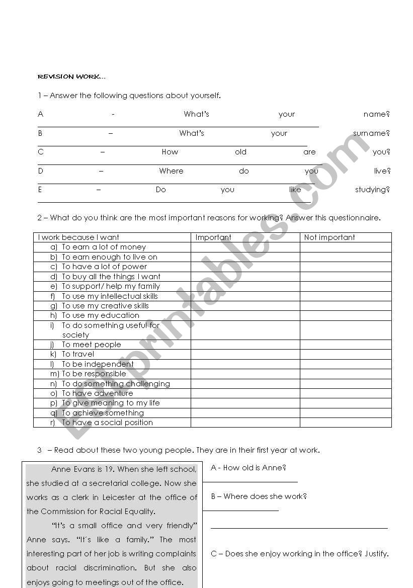 The work worksheet