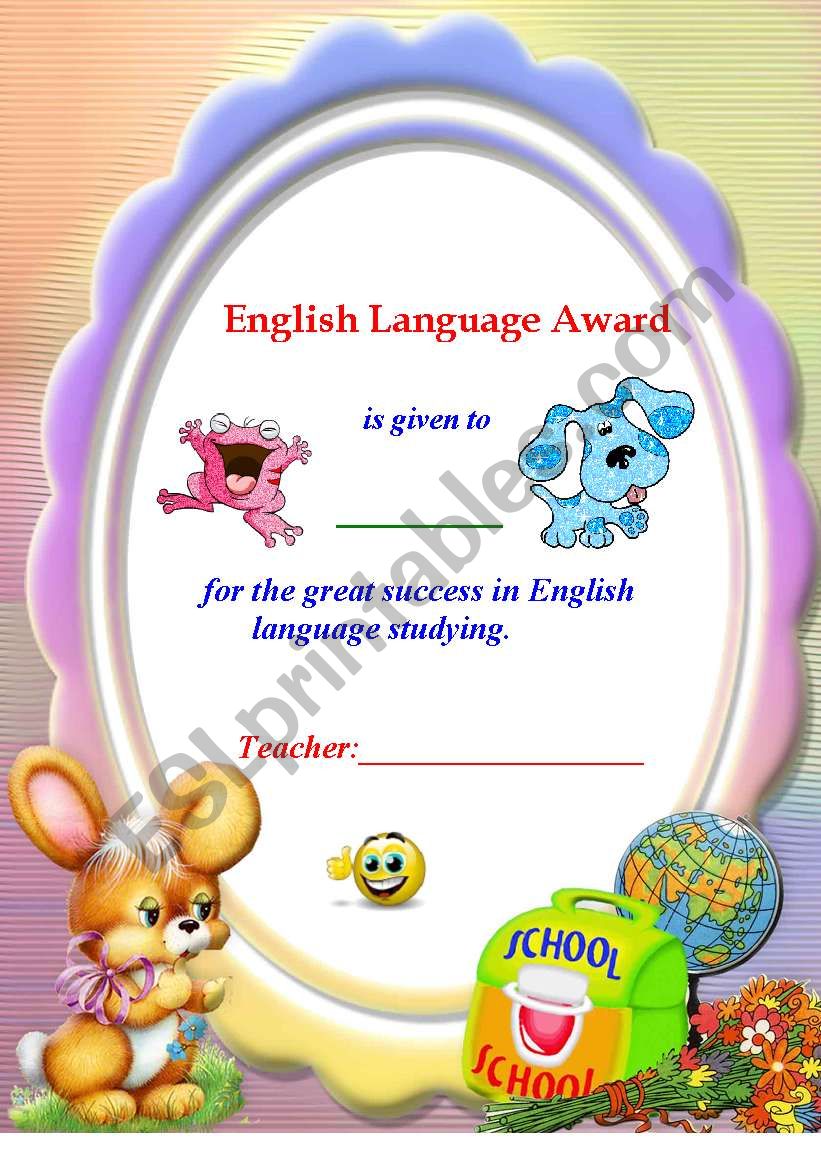 English Language Award worksheet