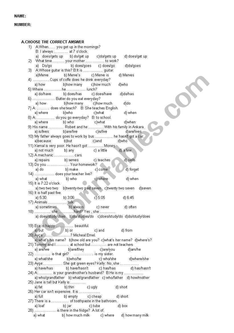 SIPLE PRESENT TENSE TEST worksheet