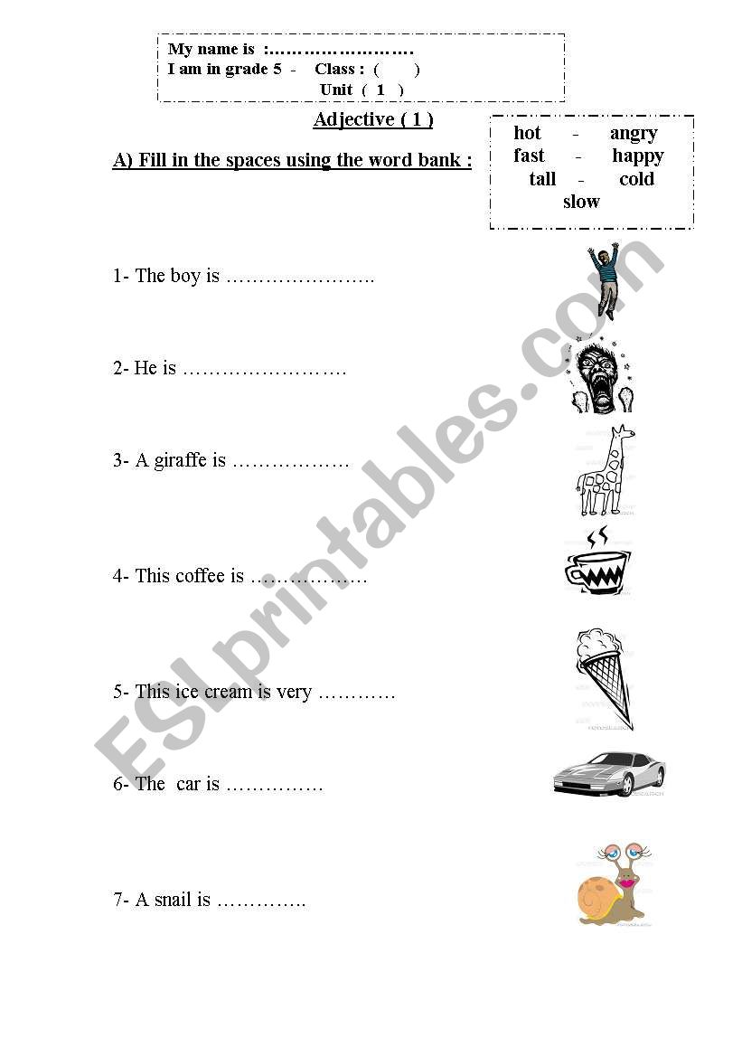 adjective worksheet