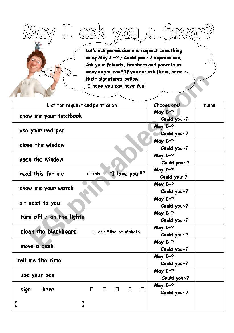 May I ask you a favor? worksheet