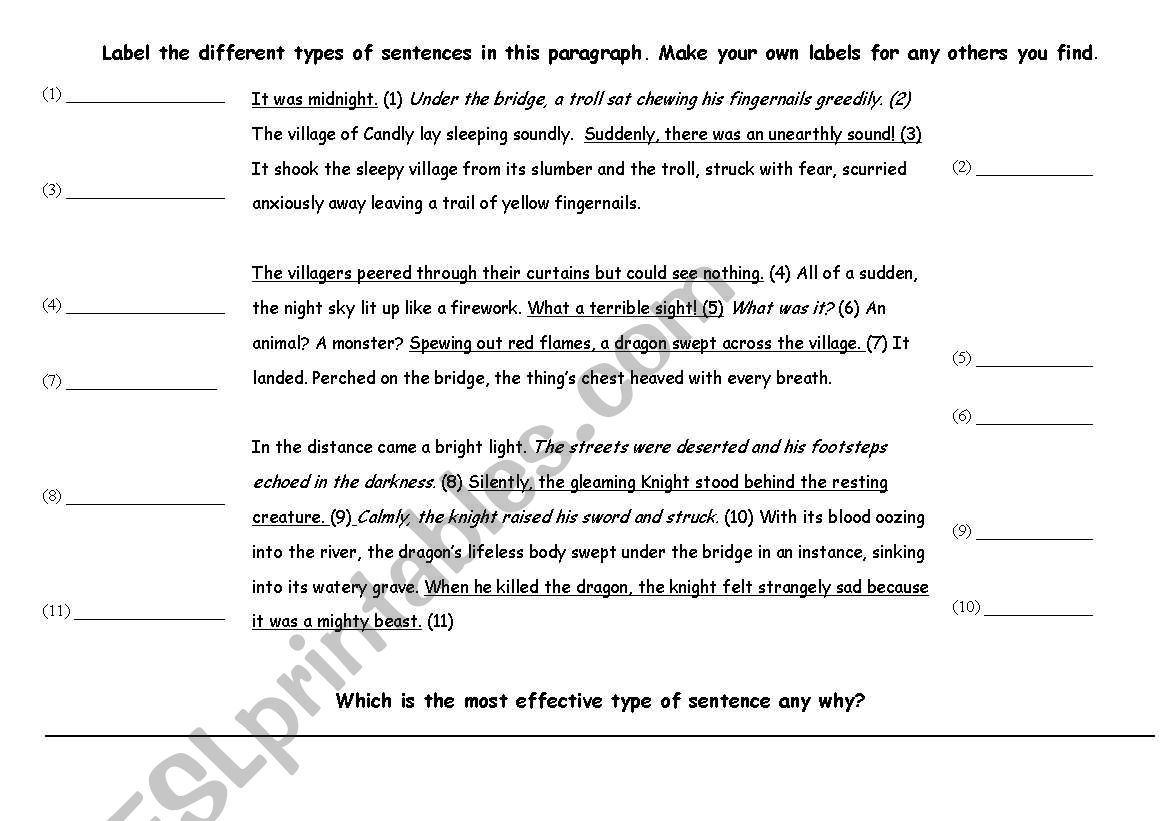 Sentence types within a short story (key cards accompany this) 