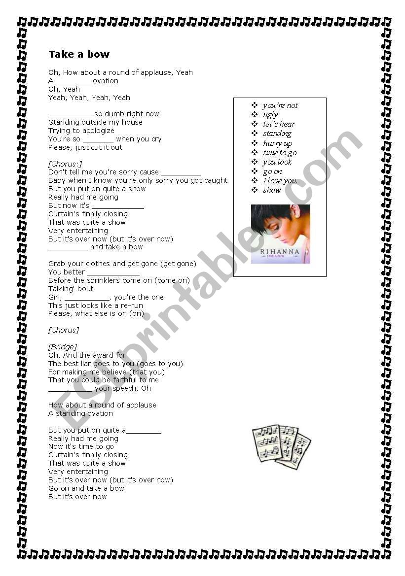 Rihanna songs worksheet