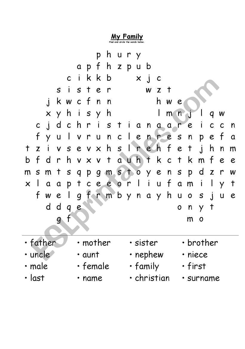 My Family worksheet