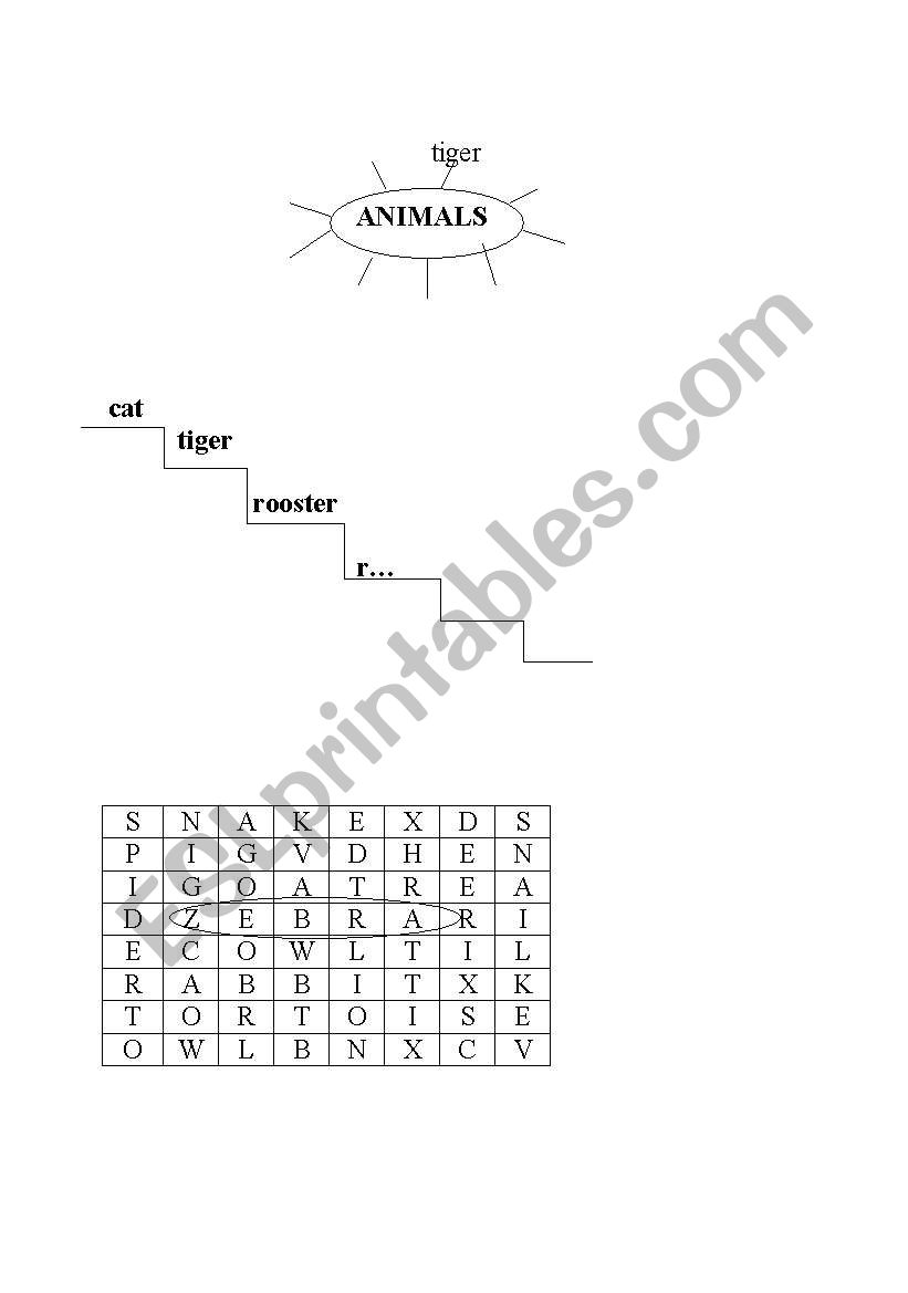 Animals- activities worksheet