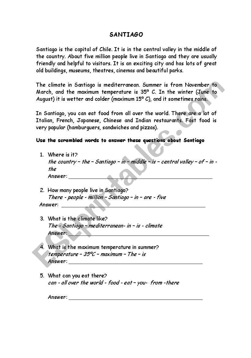 Santiago of Chile worksheet