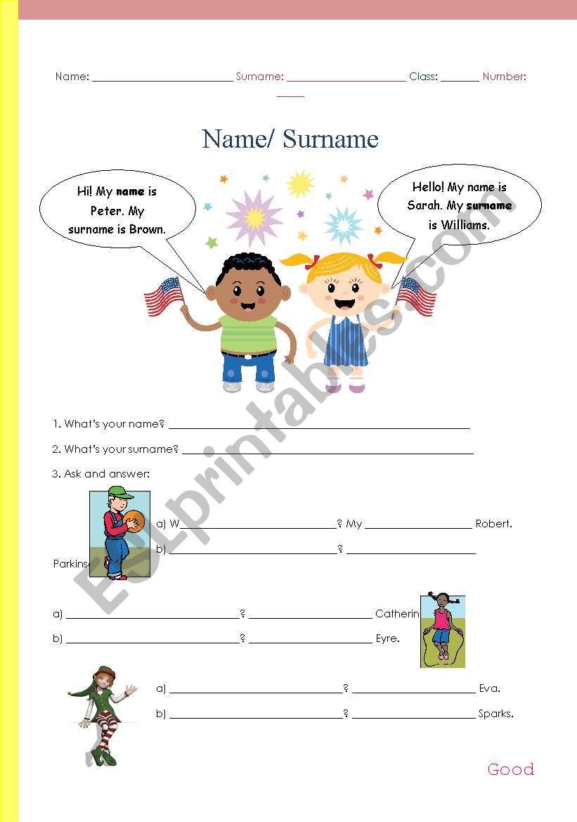 Name/ Surname worksheet