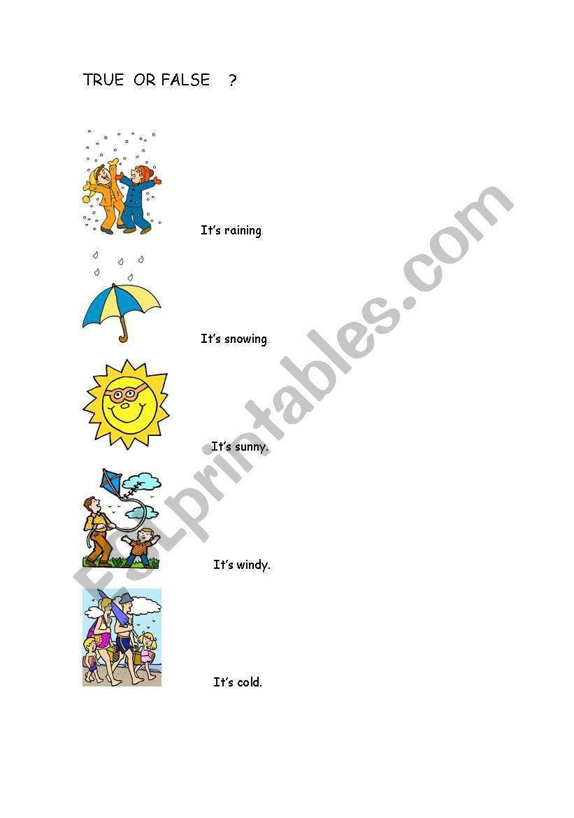 The weather True or False worksheet