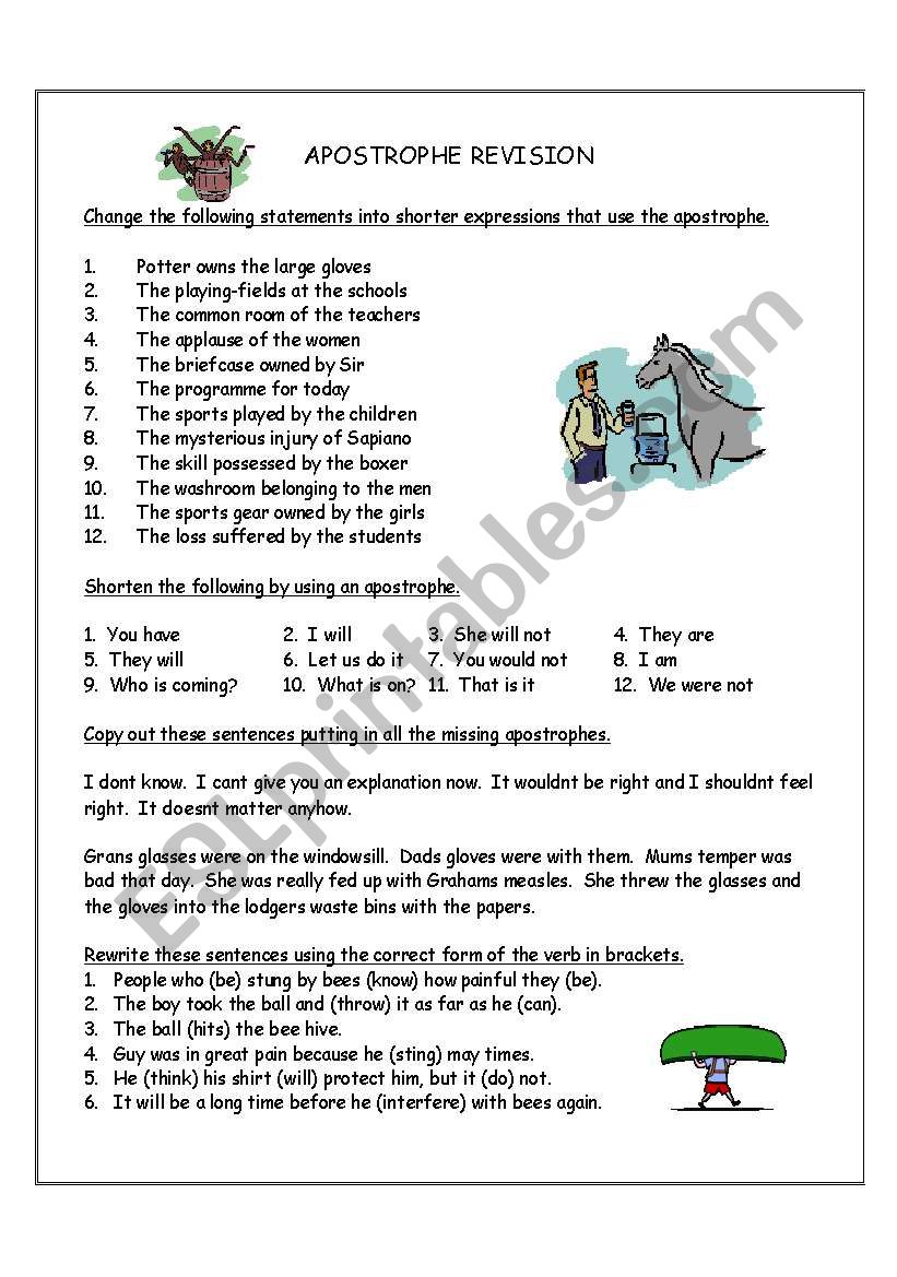 Apostrophe revision worksheet