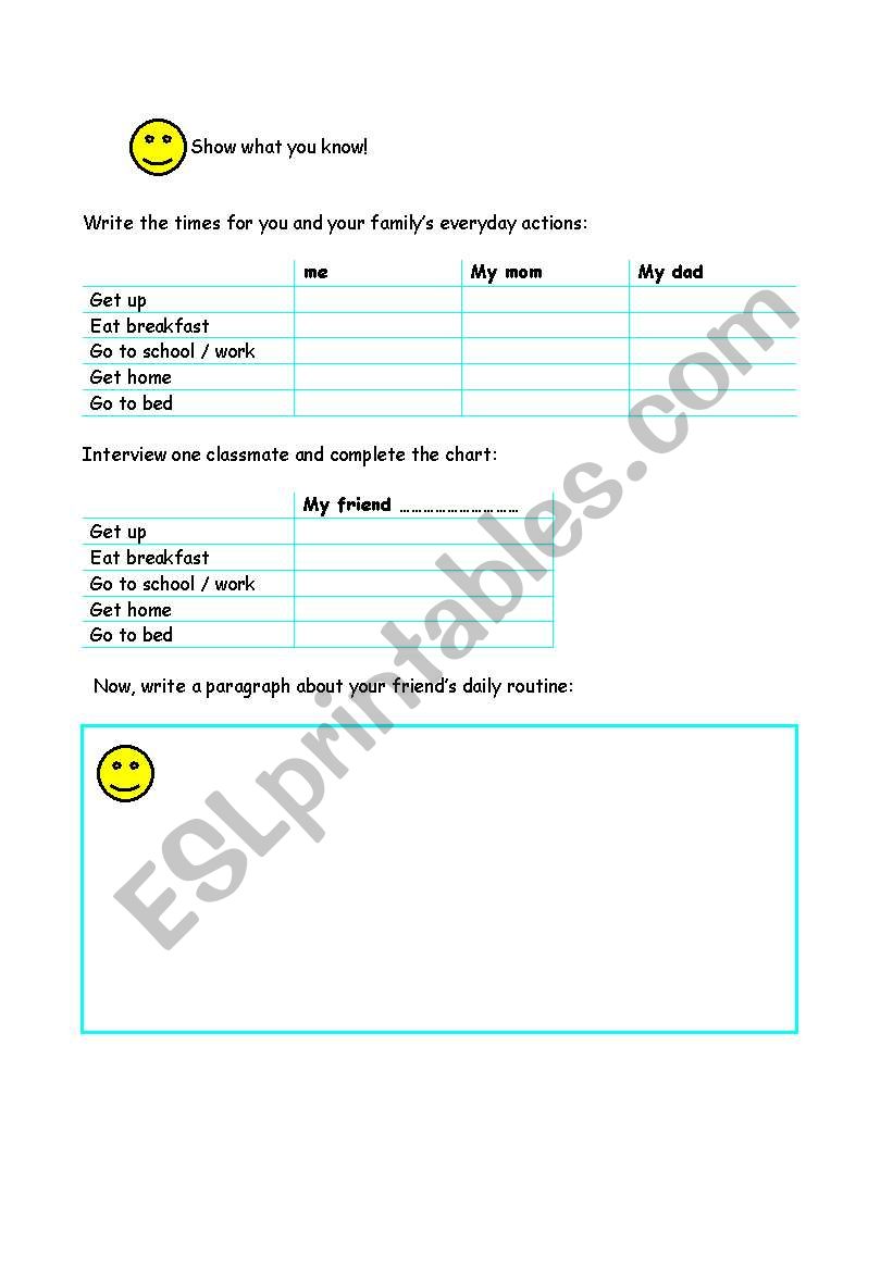Everyday actions worksheet
