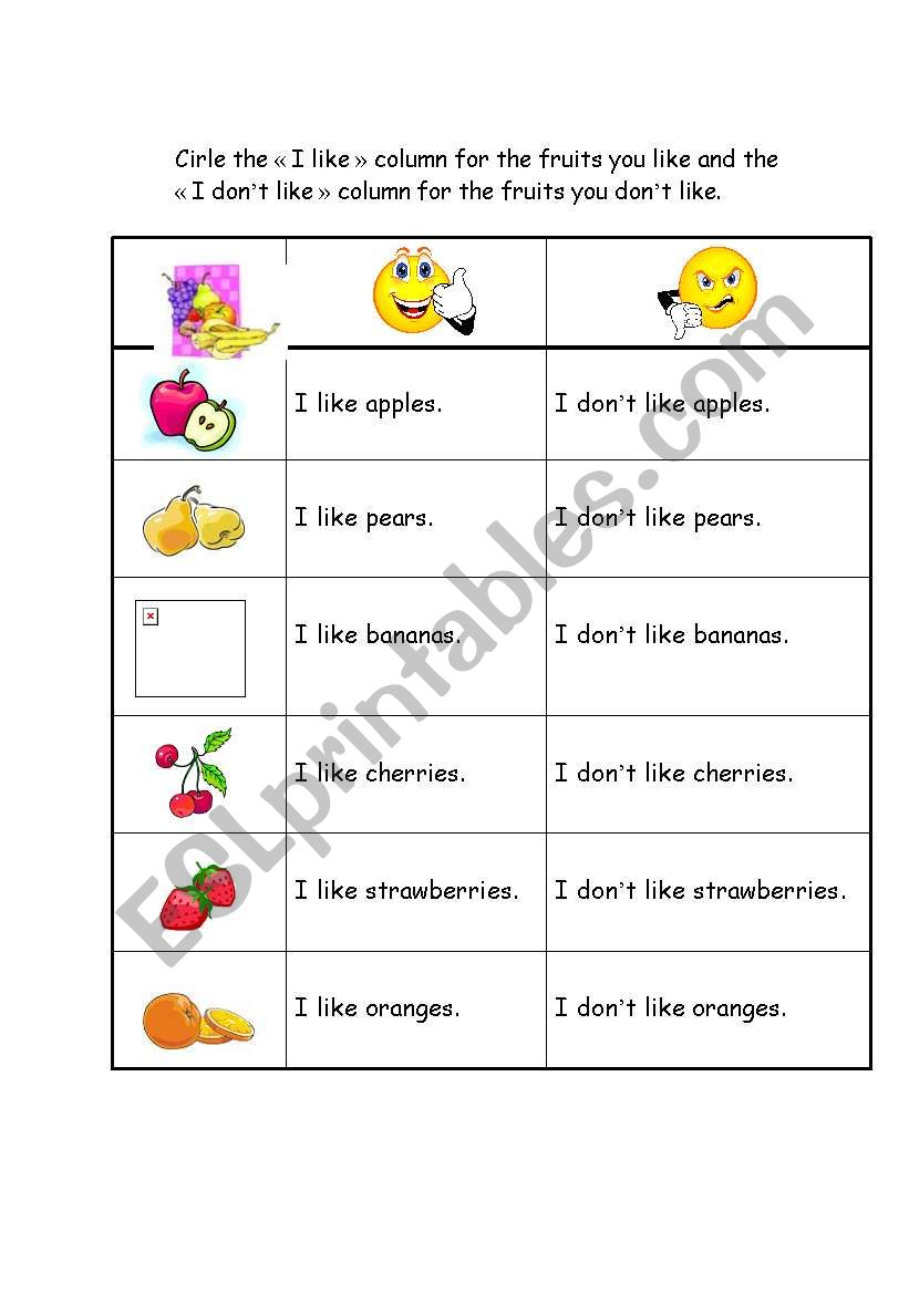 I like/ I donÂ´t like, activity for fruit