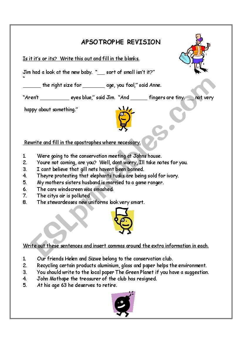 Apostrophe revision worksheet