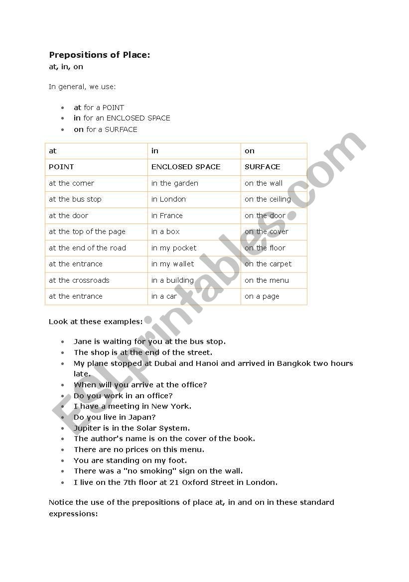 preposition worksheet