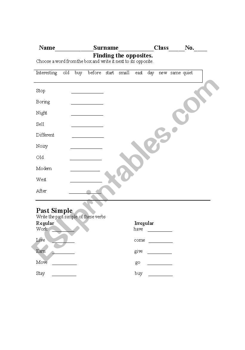 Finding the opposite worksheet