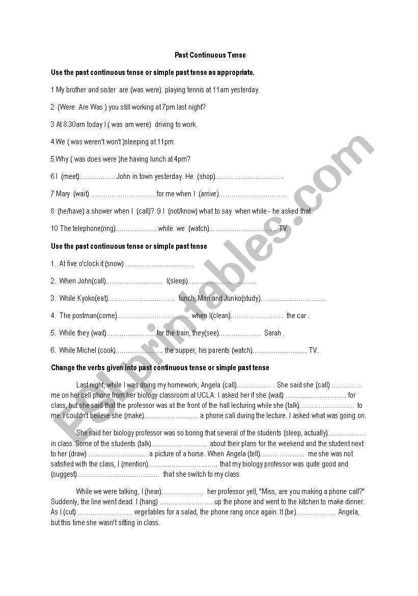 present continuous tense worksheet