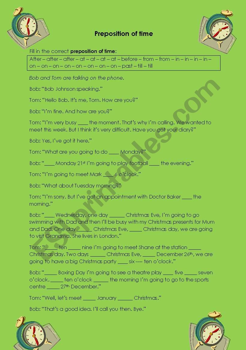 Preposition of time worksheet