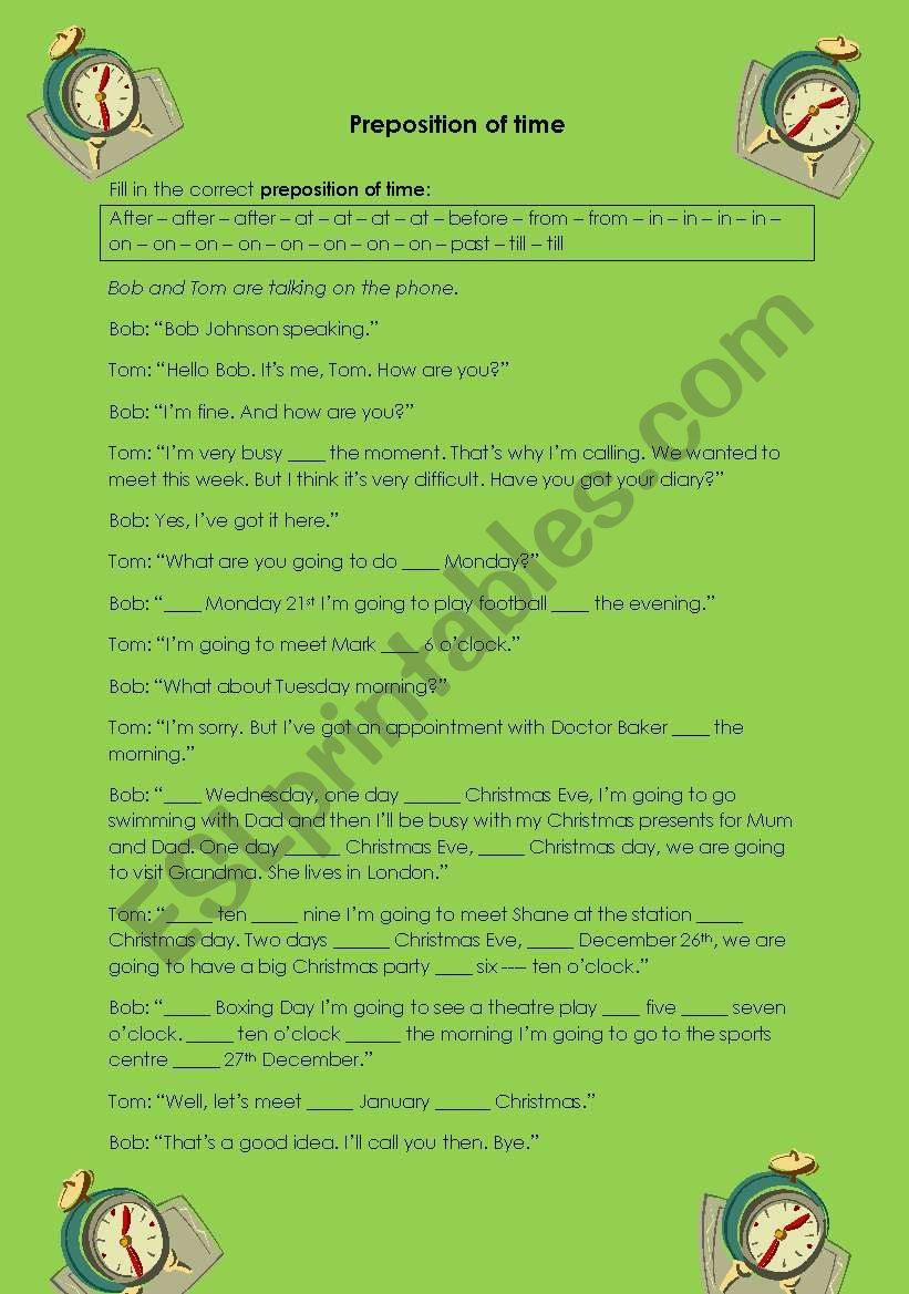 Preposition of time worksheet