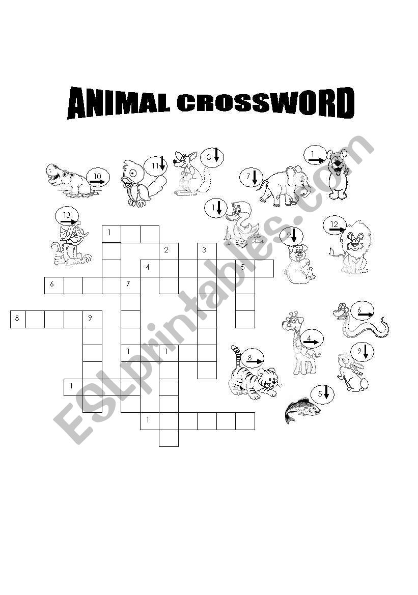 animal crossword worksheet