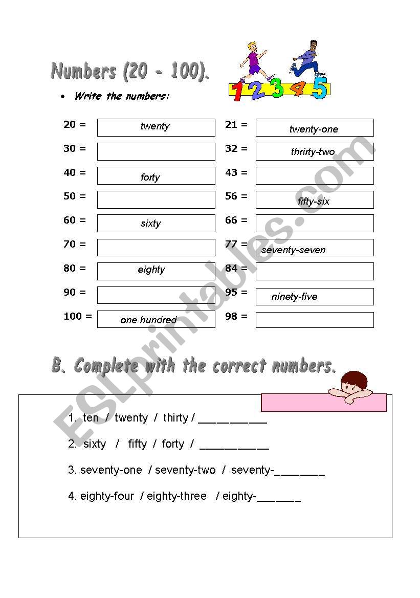 Numbers (20-100) worksheet