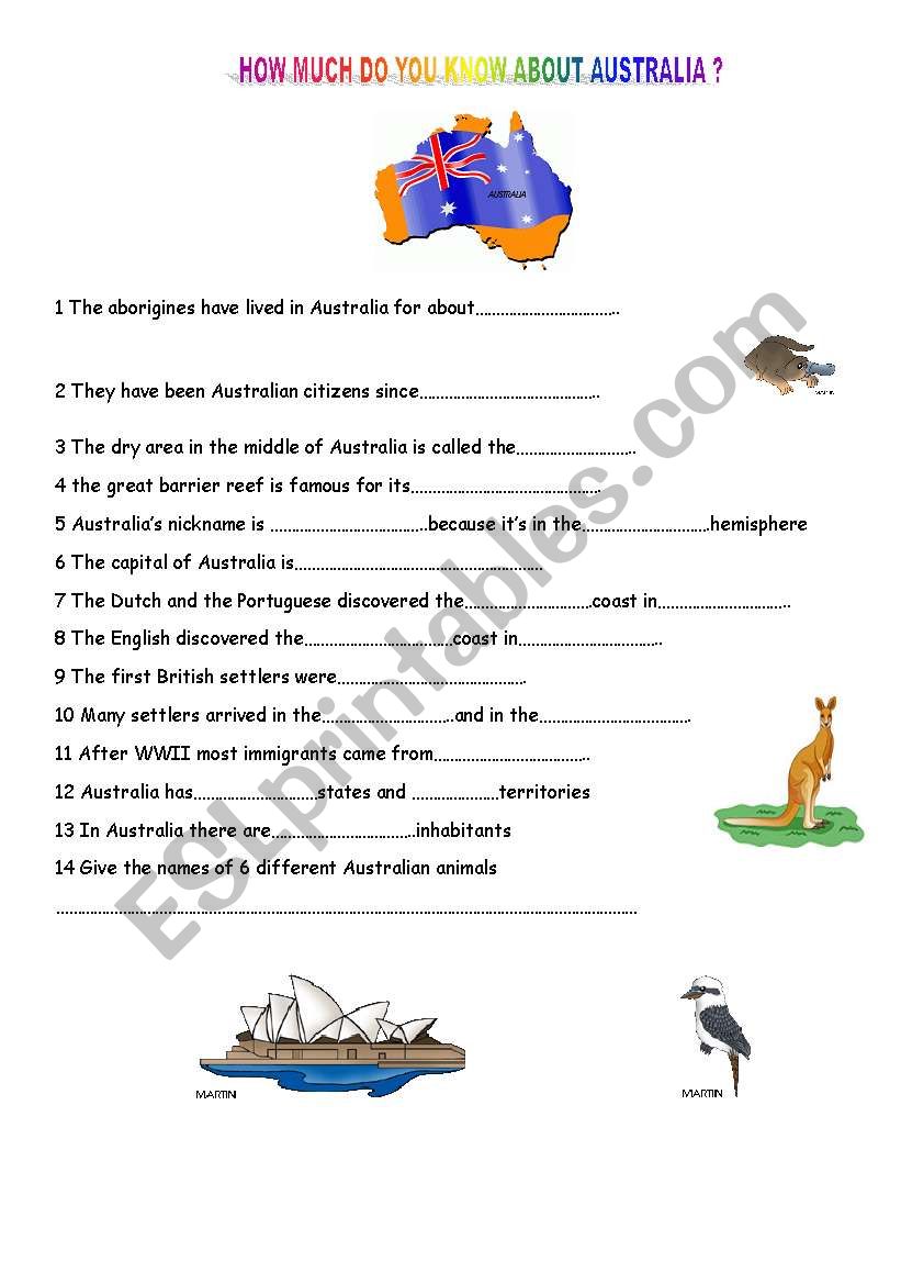 australia quizz worksheet